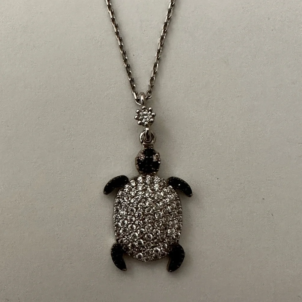925 Silver turtle necklace cz